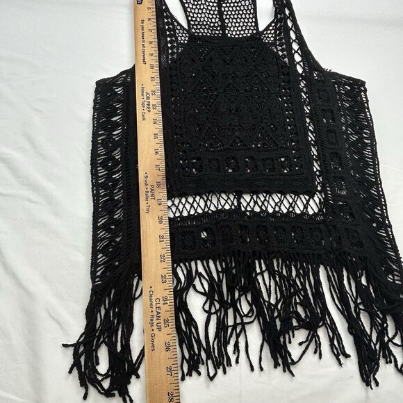 JJ Basics Crochet Tank Top Small Black Fringe Boho Hippie Y2K Beach Cotton - Picture 9 of 10